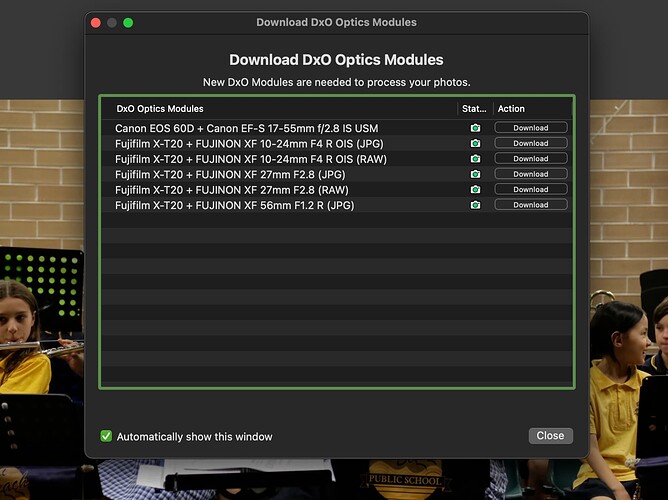 download optics module screen